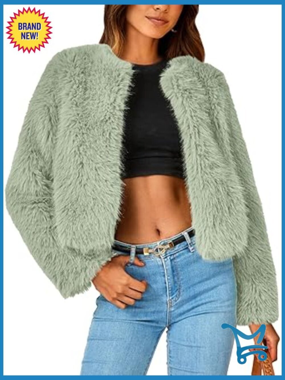 Faux Fur Cropped Jacket with Pockets - Winter Coat